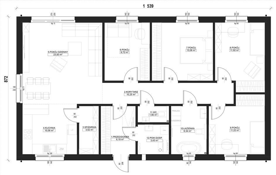 Parter projektu Dom prefabrykowany Parterowy 110A