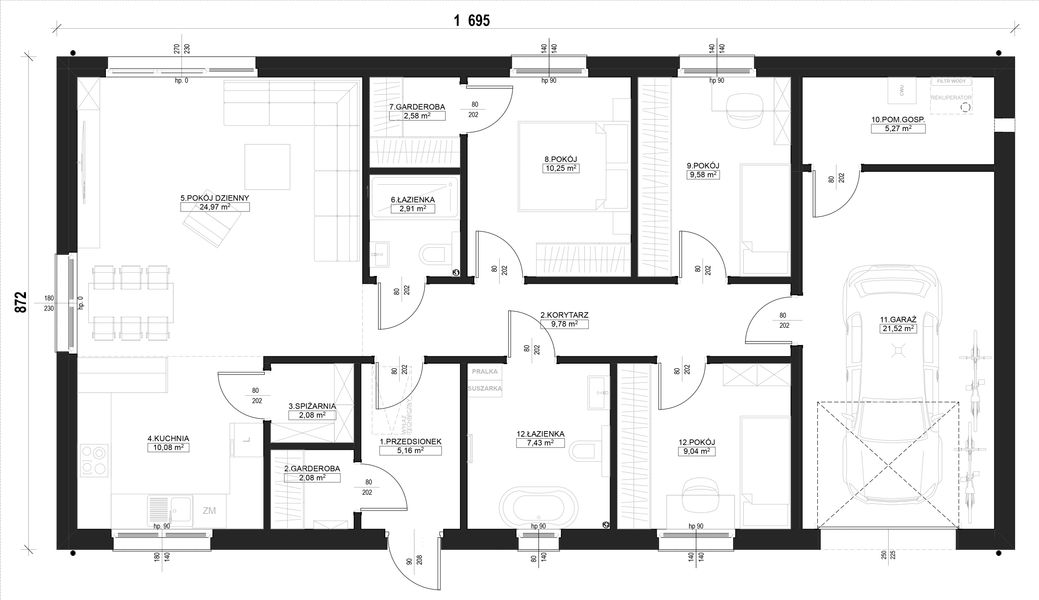 Parter projektu Dom prefabrykowany Parterowy 120A