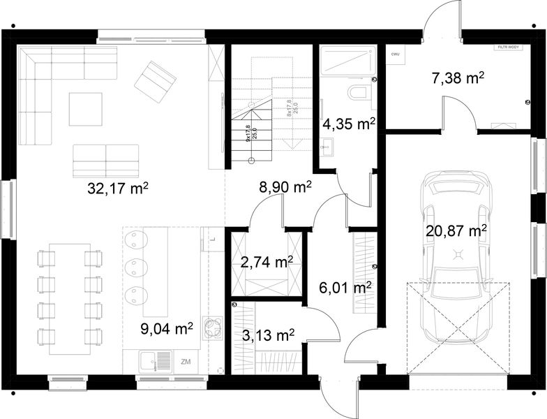 Parter projektu Dom prefabrykowany Stodoła 170A