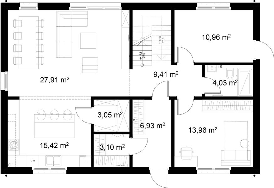 Parter projektu Dom prefabrykowany Stodoła 170B