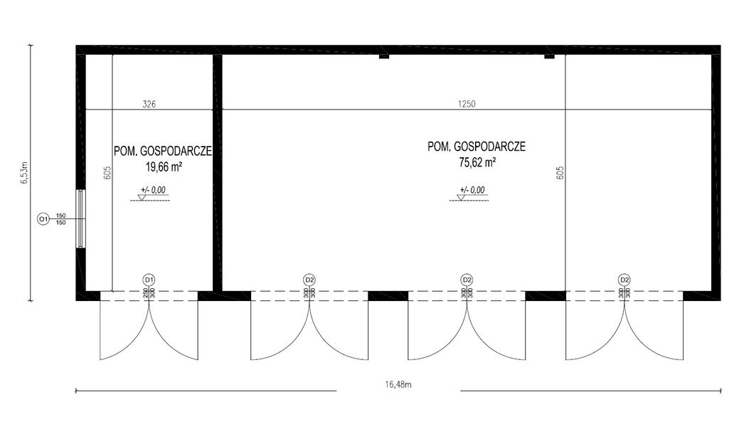 Projekt budynku gospodarczego Planujdom G01 - rzut parteru, dom liczy 0 pokoje, 0 łazienki i wc