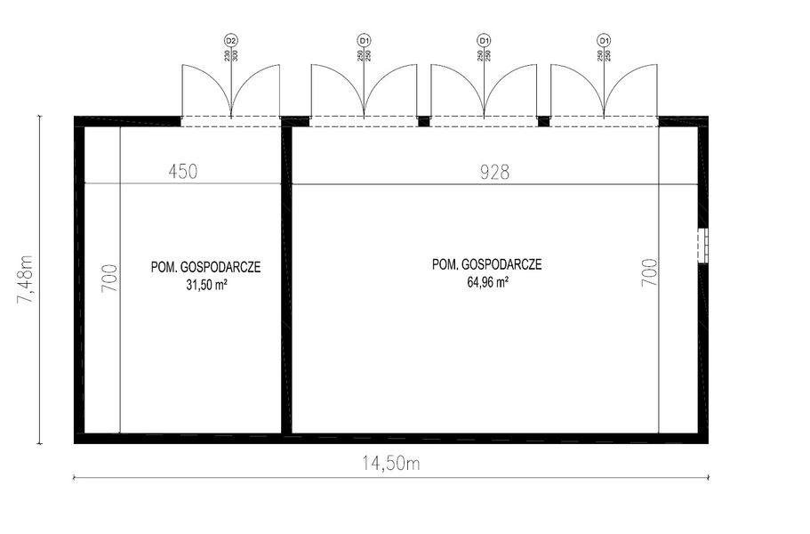 Projekt budynku gospodarczego Planujdom G03 - rzut parteru, dom liczy 0 pokoje, 0 łazienki i wc