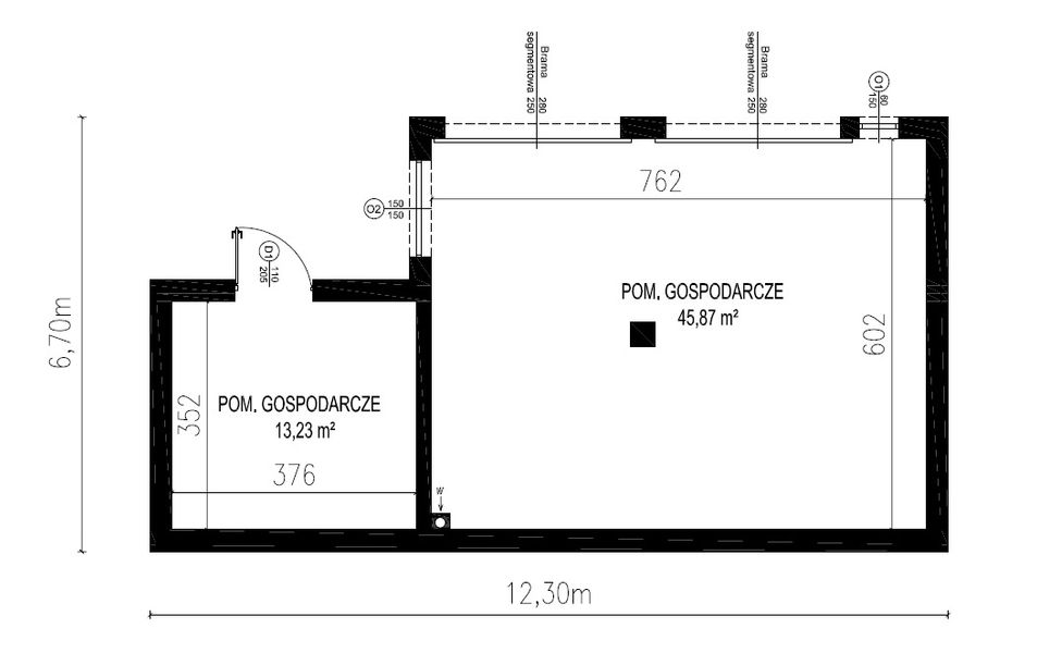 Projekt budynku gospodarczego Planujdom G05 - rzut parteru, dom liczy 0 pokoje, 0 łazienki i wc