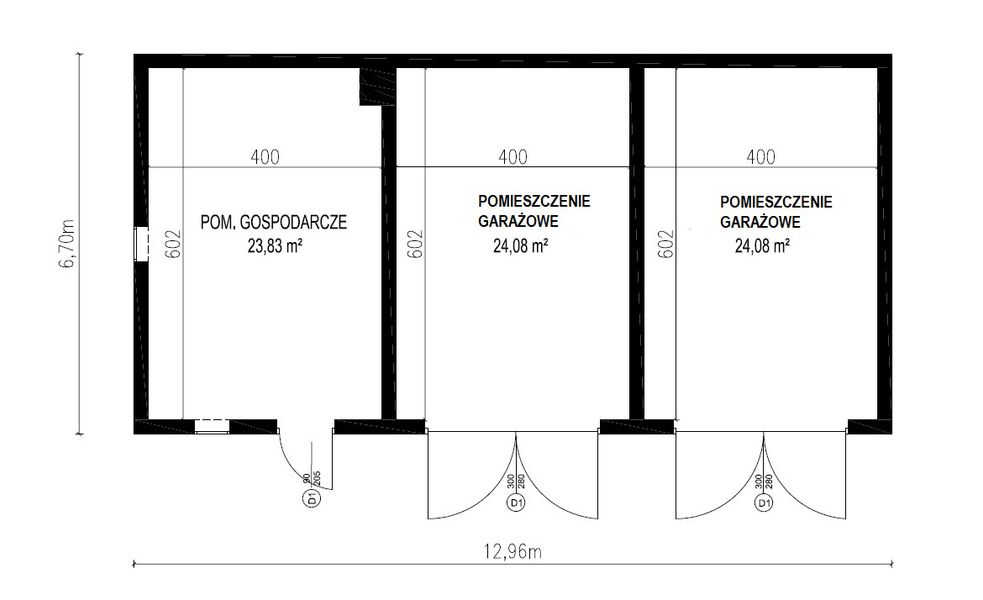 Projekt budynku gospodarczego Planujdom GŻ24 - rzut parteru, dom liczy 0 pokoje, 0 łazienki i wc
