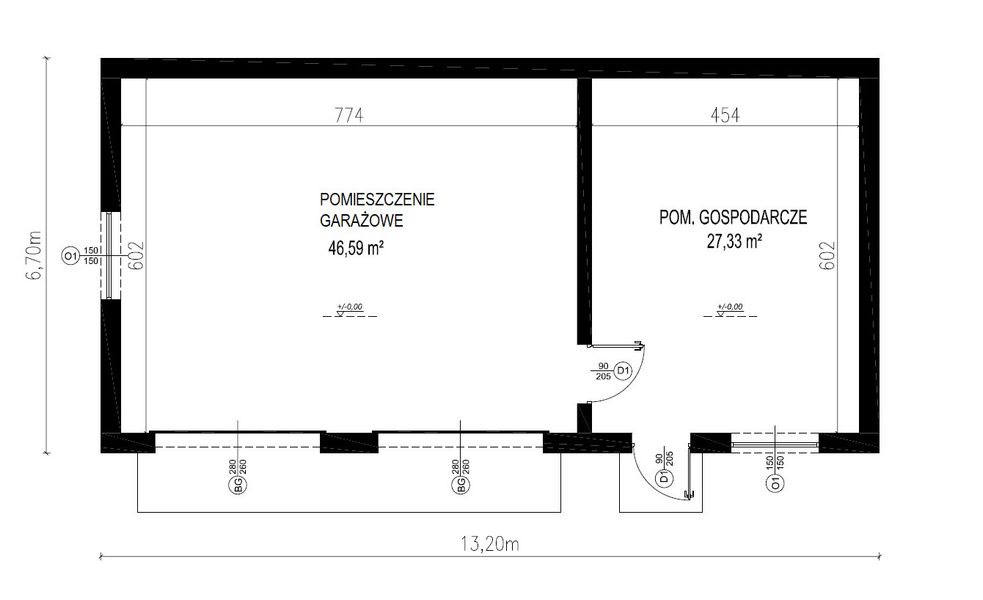 Projekt budynku gospodarczego Planujdom GŻ57 - rzut parteru, dom liczy 0 pokoje, 0 łazienki i wc