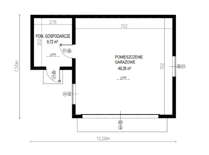 Projekt budynku gospodarczego Planujdom GŻ60 - rzut parteru, dom liczy 0 pokoje, 0 łazienki i wc