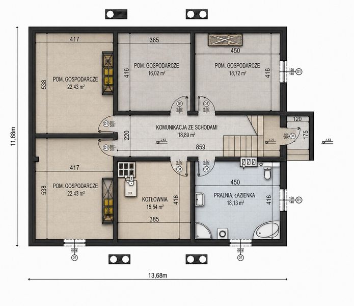 Projekt domu Planujdom 003 - rzut piwnicy, dom liczy 6 pokoje, 2 łazienki i wc