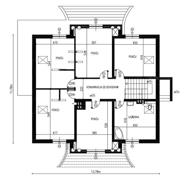 Projekt domu Planujdom 003 - rzut poddasza, dom liczy 6 pokoje, 2 łazienki i wc
