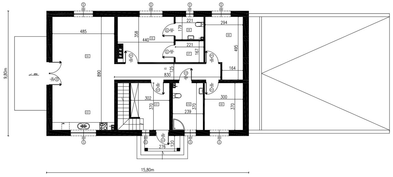 Projekt domu Planujdom 044 - rzut parteru, dom liczy 3 pokoje, 2 łazienki i wc