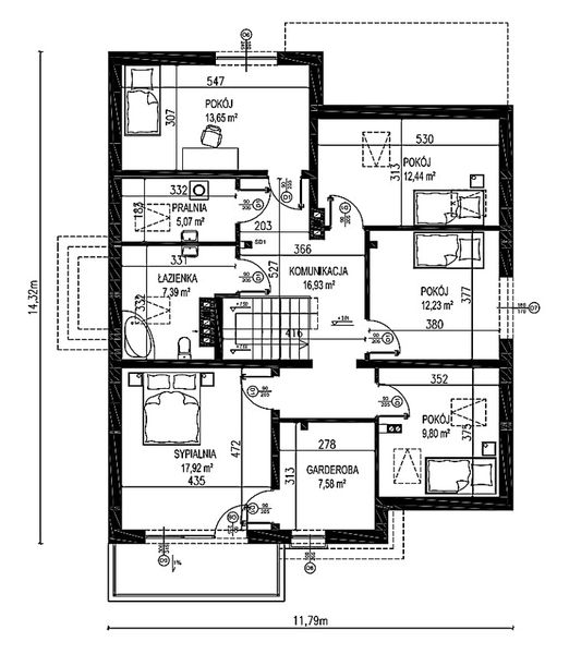 Projekt domu Planujdom 052 - rzut poddasza, dom liczy 6 pokoje, 2 łazienki i wc