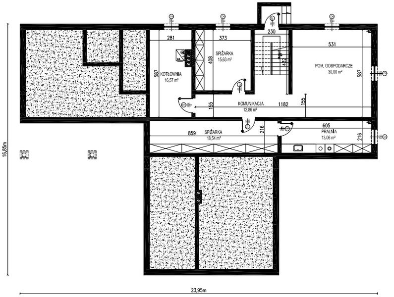 Projekt domu Planujdom 062 - rzut piwnicy, dom liczy 5 pokoje, 4 łazienki i wc