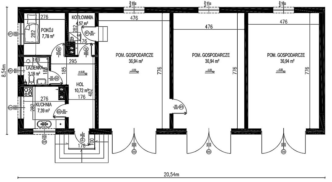 Projekt domu Planujdom 072 - rzut parteru, dom liczy 1 pokoje, 1 łazienki i wc