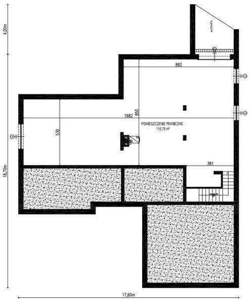 Projekt domu Planujdom 086 - rzut piwnicy, dom liczy 4 pokoje, 2 łazienki i wc