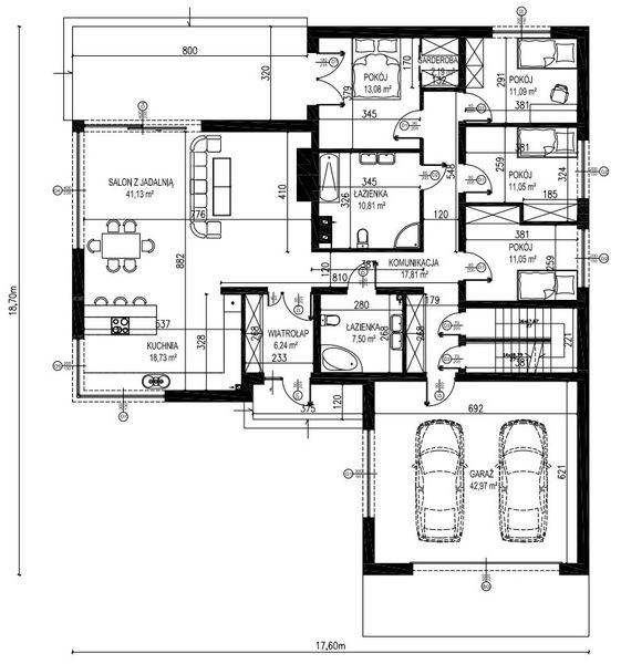 Projekt domu Planujdom 086 - rzut parteru, dom liczy 4 pokoje, 2 łazienki i wc