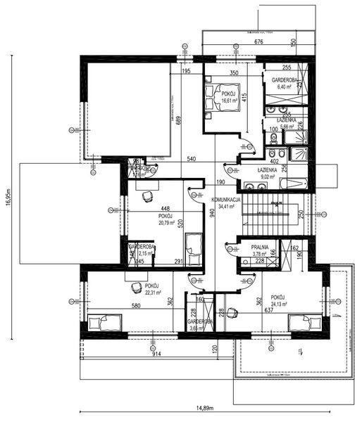 Projekt domu Planujdom 099 - rzut 1 piętra, dom liczy 5 pokoje, 3 łazienki i wc