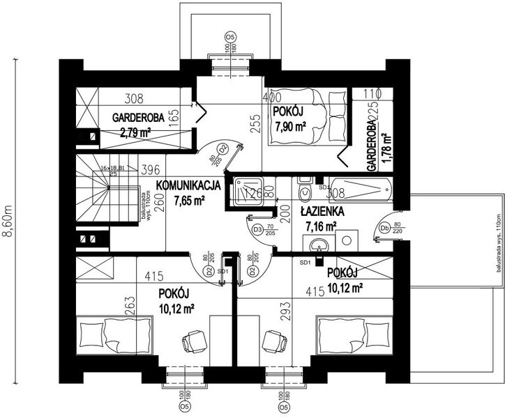 Projekt domu Planujdom 149 - rzut poddasza, dom liczy 4 pokoje, 2 łazienki i wc