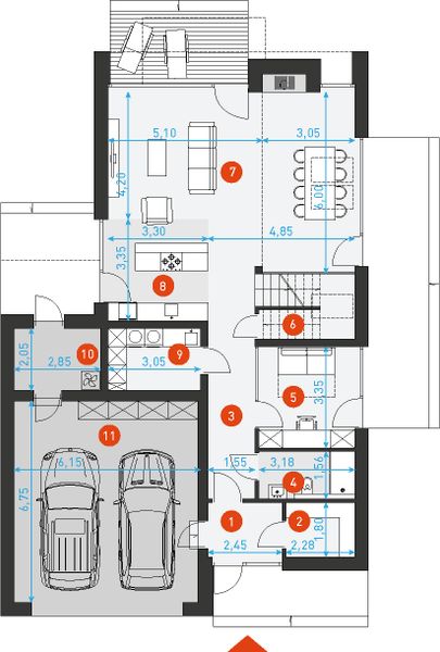 Projekt domu Idealny 4 - rzut parteru, dom liczy 5 pokoje, 3 łazienki i wc