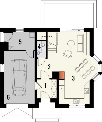 Projekt domu Krajobrazy 131 - rzut parteru, dom liczy 3 pokoje, 2 łazienki i wc