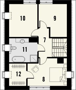 Projekt domu Studio 121 - rzut poddasza, dom liczy 4 pokoje, 2 łazienki i wc