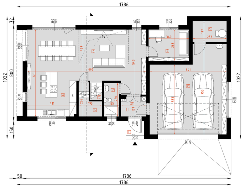 Projekt domu D461 - rzut parteru, dom liczy 5 pokoje, 3 łazienki i wc