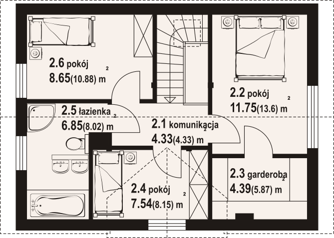 Projekt domu Lisowo aa 70dws - rzut poddasza, dom liczy 4 pokoje, 2 łazienki i wc