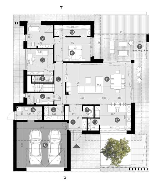 Projekt domu HomeKoncept 148 - rzut parteru, dom liczy 5 pokoje, 3 łazienki i wc