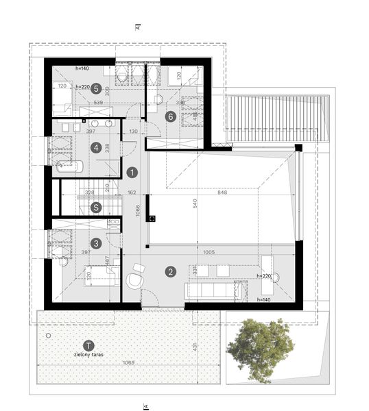 Projekt domu HomeKoncept 148 - rzut poddasza, dom liczy 5 pokoje, 3 łazienki i wc