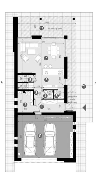 Projekt domu NewHouse 753 G2 w1 - rzut parteru, dom liczy 3 pokoje, 2 łazienki i wc