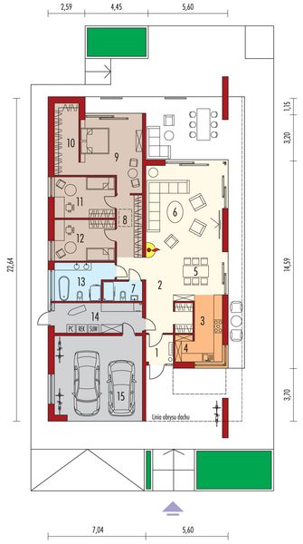 Projekt domu EX 22 G2 (wersja A) energo plus - rzut parteru, dom liczy 3 pokoje, 2 łazienki i wc