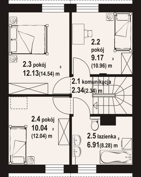 Projekt domu Gładowo aa 70 - rzut poddasza, dom liczy 4 pokoje, 2 łazienki i wc