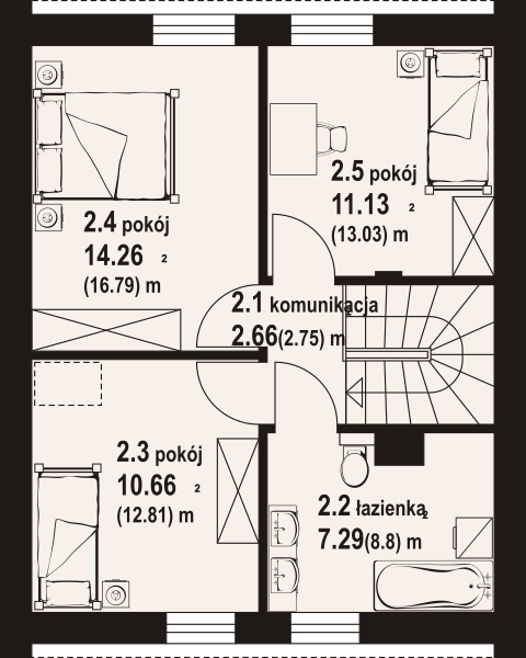Projekt domu Gładowo a3 - rzut poddasza, dom liczy 4 pokoje, 2 łazienki i wc