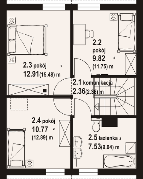 Projekt domu Gładowo aa 70 dws - rzut poddasza, dom liczy 4 pokoje, 2 łazienki i wc