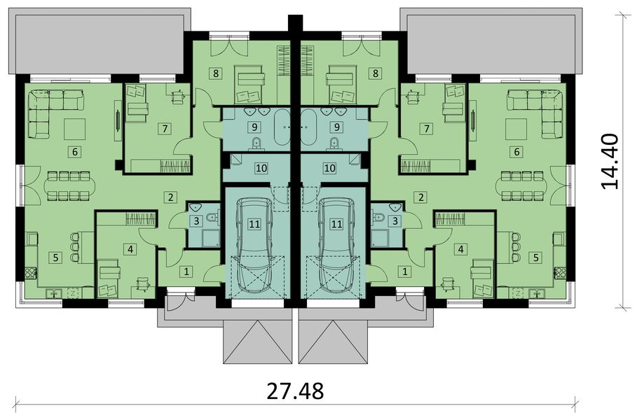 Projekt domu Ka301 - rzut parteru, dom liczy 3 pokoje, 2 łazienki i wc