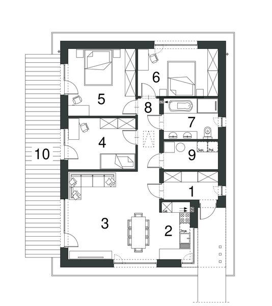 Projekt domu EG-95 wariant III - rzut parteru, dom liczy 3 pokoje, 1 łazienki i wc