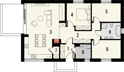 Projekt domu Studio 117 - rzut parteru, dom liczy 3 pokoje, 1 łazienki i wc