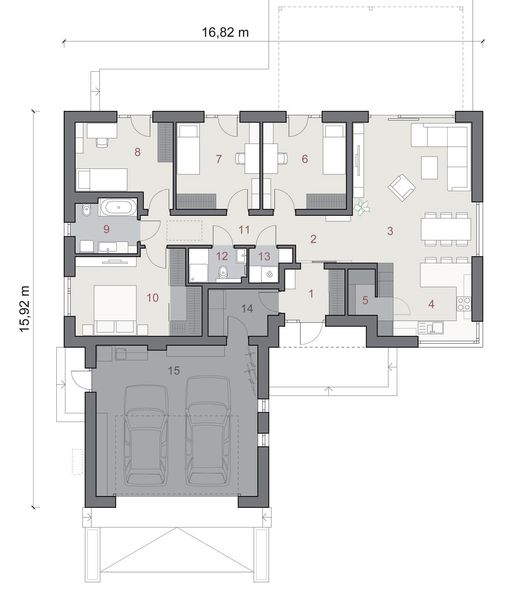 Projekt domu N55-G2 - rzut parteru, dom liczy 4 pokoje, 2 łazienki i wc