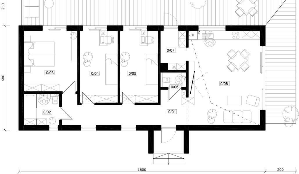 Projekt domu Amelia XL - rzut parteru, dom liczy 3 pokoje, 2 łazienki i wc