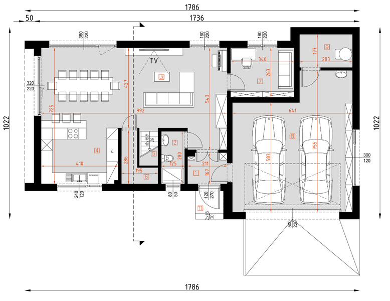 Projekt domu D459 - rzut parteru, dom liczy 6 pokoje, 3 łazienki i wc