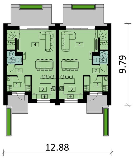 Projekt domu Ka303 - rzut parteru, dom liczy 3 pokoje, 2 łazienki i wc