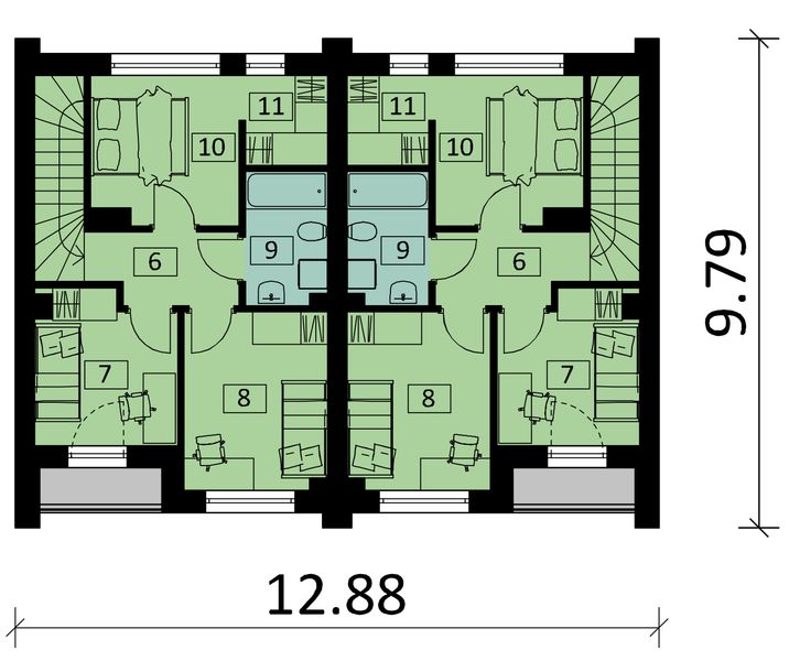 Projekt domu Ka303 - rzut 1 piętra, dom liczy 3 pokoje, 2 łazienki i wc