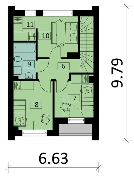 Projekt domu Ka303 S - rzut 1 piętra, dom liczy 3 pokoje, 2 łazienki i wc