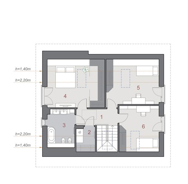 Projekt domu N50-BG - rzut poddasza, dom liczy 4 pokoje, 2 łazienki i wc