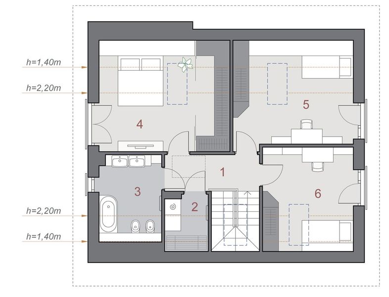 Projekt domu N50-BG - rzut poddasza, dom liczy 4 pokoje, 2 łazienki i wc