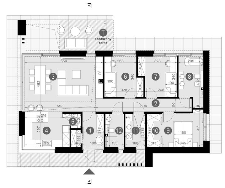Projekt domu HomeKoncept 144 wariant 02 - rzut parteru, dom liczy 3 pokoje, 2 łazienki i wc