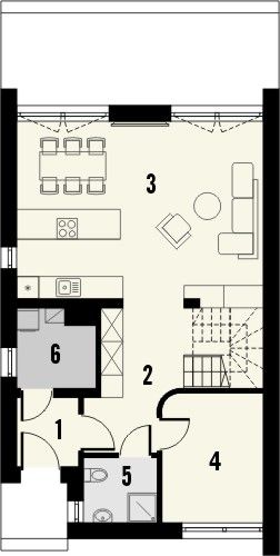 Projekt domu Studio 107 - rzut parteru, dom liczy 4 pokoje, 2 łazienki i wc