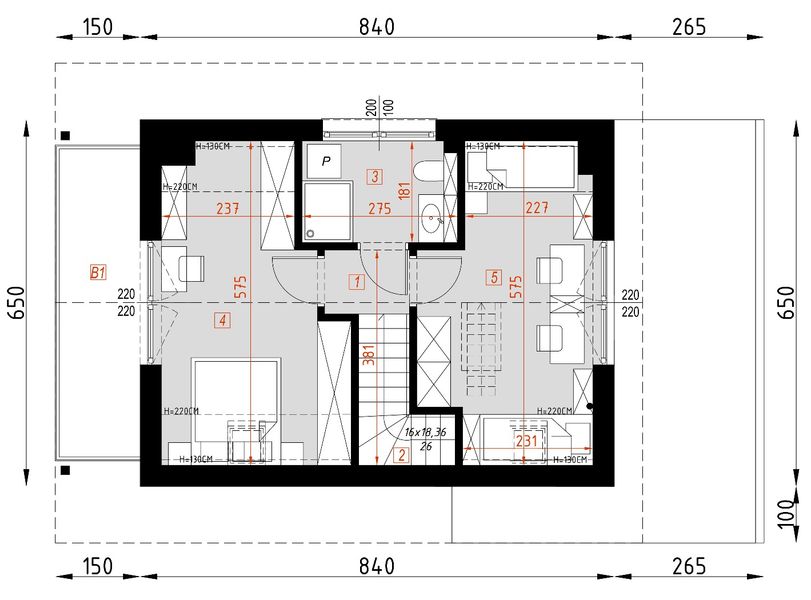 Projekt domu D458 - rzut poddasza, dom liczy 2 pokoje, 2 łazienki i wc
