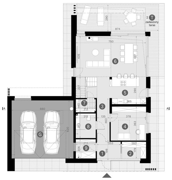 Projekt domu HomeKoncept 166 G2 wariant 02 - rzut parteru, dom liczy 4 pokoje, 3 łazienki i wc