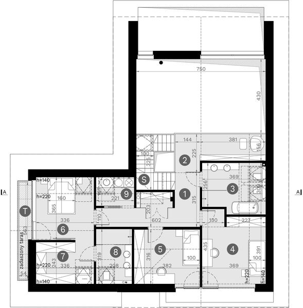 Projekt domu HomeKoncept 166 G2 wariant 02 - rzut poddasza, dom liczy 4 pokoje, 3 łazienki i wc