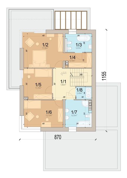 Projekt domu Perfetto 3 modern - rzut 1 piętra, dom liczy 4 pokoje, 3 łazienki i wc