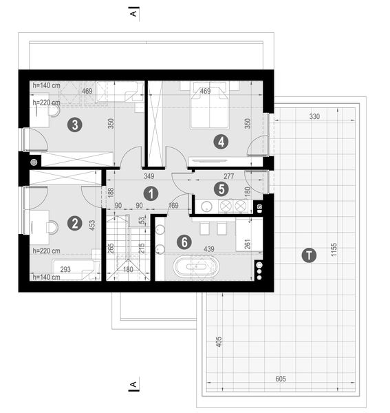 Projekt domu NewHouse 786 - rzut poddasza, dom liczy 3 pokoje, 2 łazienki i wc